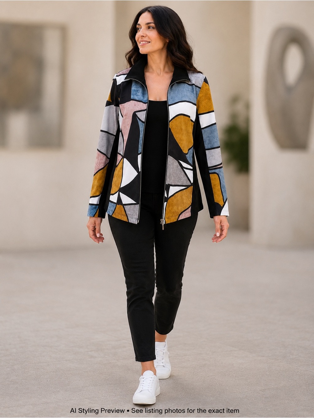 Dolcezza Medium Abstract Art Print Zip Jacket Stretch Wearable Art